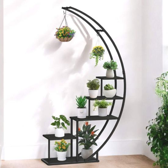 DanDiBo Blumenregal indoor 170 cm Hoch Metall Schwarz Halbrund 96585 Blumentreppe Groß Rund Pflanzenständer Modern Design