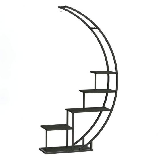 DanDiBo Blumenregal indoor 170 cm Hoch Metall Schwarz Halbrund 96585 Blumentreppe Groß Rund Pflanzenständer Modern Design