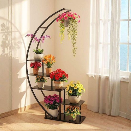 Preview: DanDiBo flower stand indoor 170 cm tall metal black semi-circular 96585 plant staircase large round plant stand modern design