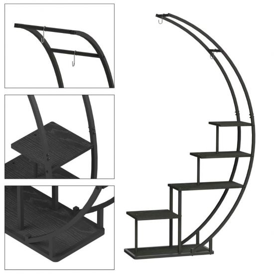 Preview: DanDiBo flower stand indoor 170 cm tall metal black semi-circular 96585 plant staircase large round plant stand modern design