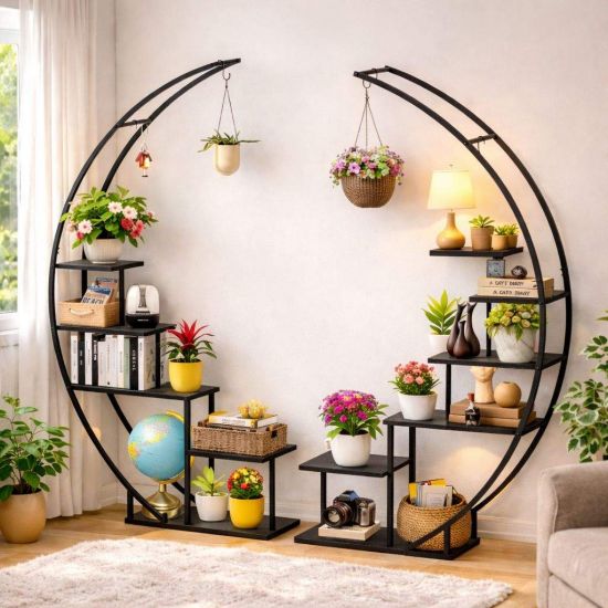 DanDiBo Plant Stand Indoor 170 cm High Metal Black Round 96586 Large Half-Round Flower Stand Modern Design