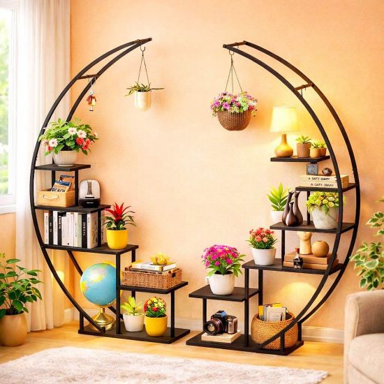 DanDiBo Blumenregal indoor 170 cm Hoch Metall Schwarz Rund 96586 Blumentreppe Groß Halbrund Pflanzenständer Modern Design