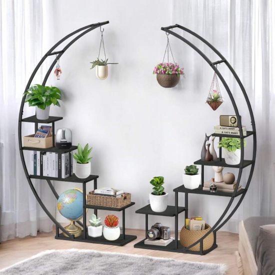 Preview: DanDiBo Plant Stand Indoor 170 cm High Metal Black Round 96586 Large Half-Round Flower Stand Modern Design