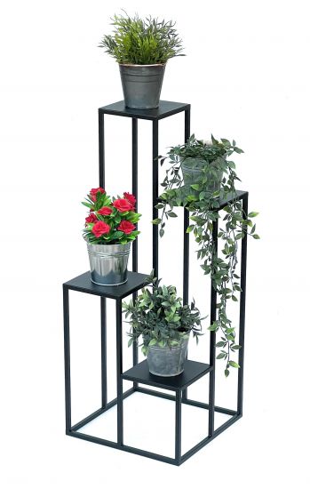 DanDiBo Blumentreppe Metall Schwarz 90 cm Pflanzentreppe Blumenständer 96354 Blumensäule Modern Pflanzenständer Blumenhocker