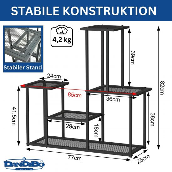 DanDiBo Blumenregal indoor Metall Schwarz 4 Ebenen 96579 Blumentreppe Modern Pflanzentreppe Design Pflanzenregal