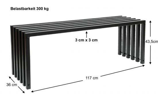 DanDiBo Gartenbank Metall Massiv Wetterfest Schwarz 120 cm Sitzbank Modern 96205 Parkbank Eisen Blumenbank