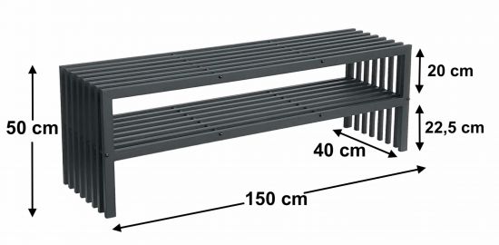 DanDiBo Gartenbank Metall Wetterfest 3 Sitzer Schwarz 150 cm mit 2 Ebenen Sitzbank Eisenbank Gartenmöbel Modern Parkbank