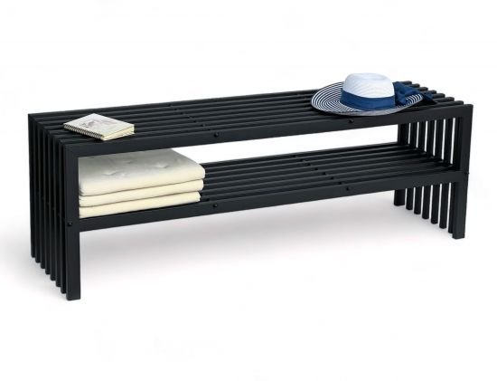 DanDiBo Gartenbank Metall Wetterfest 3 Sitzer Schwarz 150 cm mit 2 Ebenen Sitzbank Eisenbank Gartenmöbel Modern Parkbank