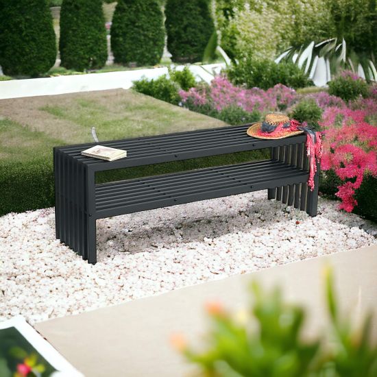 DanDiBo Gartenbank Metall Wetterfest 3 Sitzer Schwarz 150 cm mit 2 Ebenen Sitzbank Eisenbank Gartenmöbel Modern Parkbank