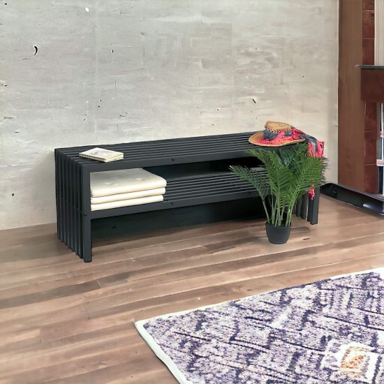 DanDiBo Gartenbank Metall Wetterfest 3 Sitzer Schwarz 150 cm mit 2 Ebenen Sitzbank Eisenbank Gartenmöbel Modern Parkbank