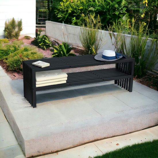 DanDiBo Gartenbank Metall Wetterfest 3 Sitzer Schwarz 150 cm mit 2 Ebenen Sitzbank Eisenbank Gartenmöbel Modern Parkbank