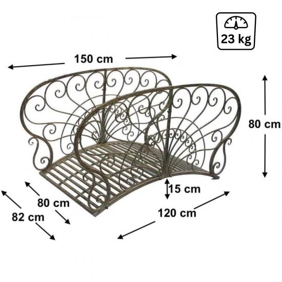 Preview: DanDiBo Metal Garden Bridge with Handrails 150 cm Pond Bridge Antique 150106 Garden Bridge Metal Decorative Bridge Garden Furniture Walkway Sturdy