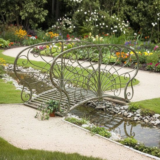 Preview: DanDiBo Metal Garden Bridge with Handrails 150 cm Pond Bridge Antique 150106 Garden Bridge Metal Decorative Bridge Garden Furniture Walkway Sturdy