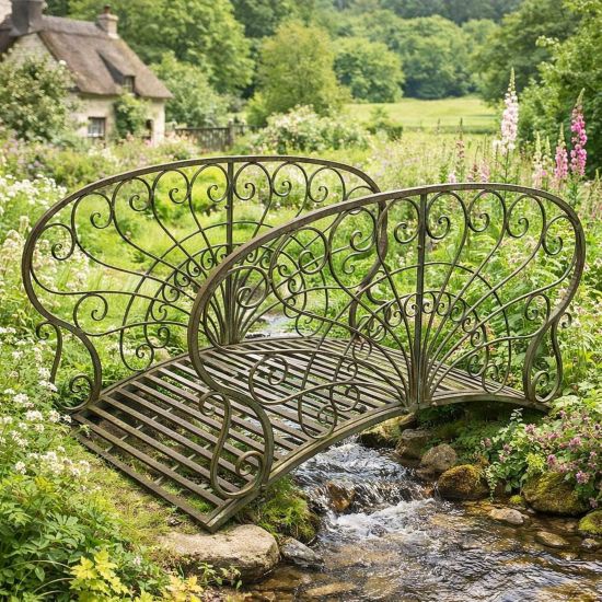 DanDiBo Metal Garden Bridge with Handrails 150 cm Pond Bridge Antique 150106 Garden Bridge Metal Decorative Bridge Garden Furniture Walkway Sturdy