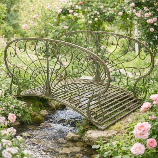 DanDiBo Metal Garden Bridge with Handrails 150 cm Pond Bridge Antique 150106 Garden Bridge Metal Decorative Bridge Garden Furniture Walkway Sturdy