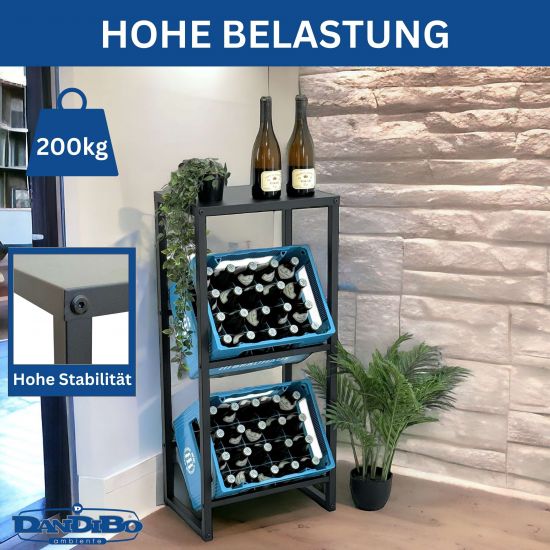 DanDiBo Beverage crate rack 2 crates with shelf Narrow metal Standing 96541 Beverage crate holder 100 cm Beverage crate stand Bottle crate rack