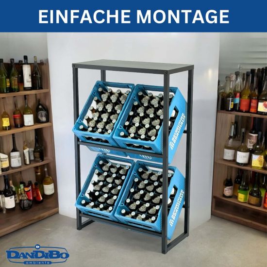 DanDiBo Getränkekistenregal 4 Kisten mit Ablage Schmal Metall Stehend 96547 Getränkekistenhalter 112 cm Getränkekistenständer Flaschenkistenregal