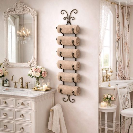 Preview: DanDiBo Handtuchhalter Schwarz Wand Bad 568 Badezimmer Handtuchregal Aufbewahrung Badetuchhalter Wandmontage Antik Vintage Wandhandtuchhalter Tower Holder