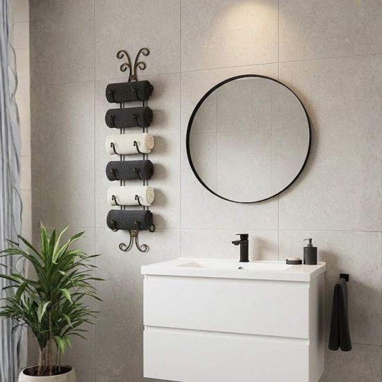 DanDiBo Handtuchhalter Schwarz Wand Bad 568 Badezimmer Handtuchregal Aufbewahrung Badetuchhalter Wandmontage Antik Vintage Wandhandtuchhalter Tower Holder