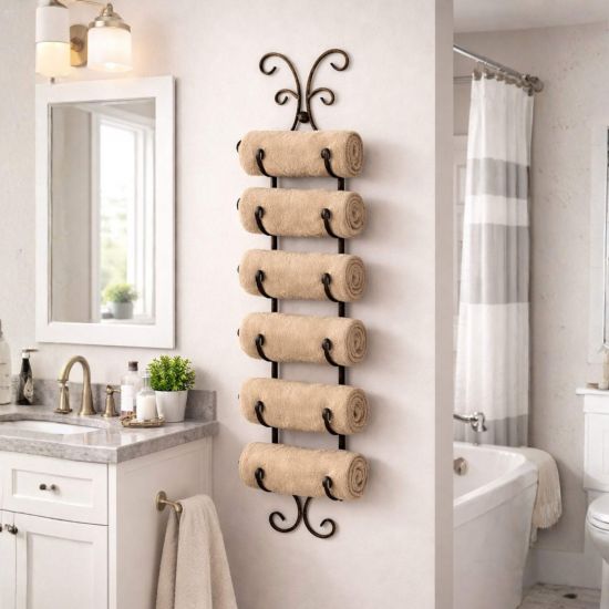 DanDiBo Handtuchhalter Schwarz Wand Bad 568 Badezimmer Handtuchregal Aufbewahrung Badetuchhalter Wandmontage Antik Vintage Wandhandtuchhalter Tower Holder