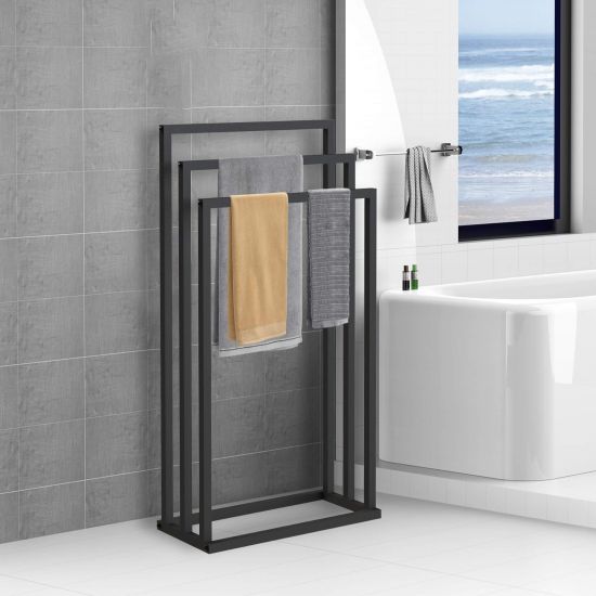 DanDiBo Towel rail Standing Black Matt Metal 96498 Towel rail with 3 towel rails Bathroom Bathroom furniture Modern