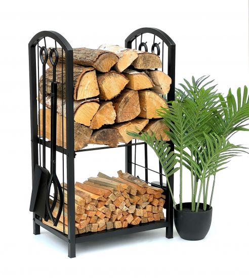 DanDiBo Indoor Firewood Rack Metal Black 72 cm Firewood Stand with Fireplace Tools 96431 Firewood Cart Firewood Holder.
