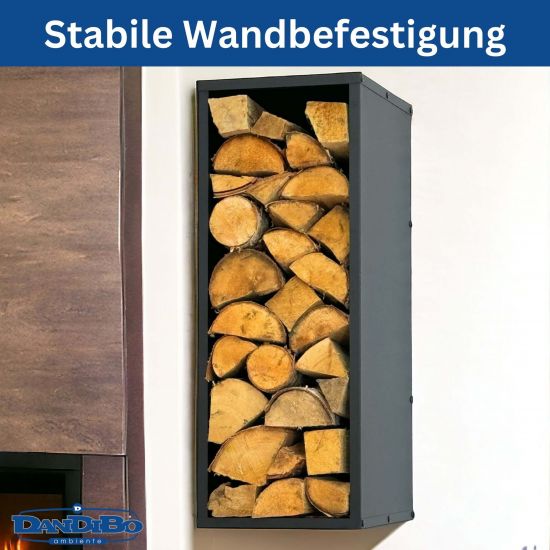 DanDiBo Kaminholzregal Wand Innen Metall Schwarz 80 cm mit Rückwand Wandmontage Hängend Kaminholzständer 96542 Holzkorb Kaminholzhalter