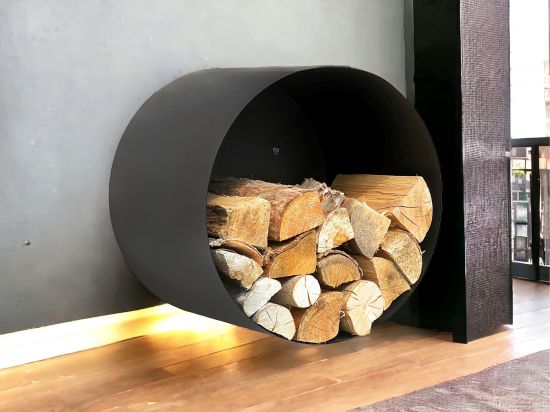 DanDiBo Firewood Rack Indoor Metal Black Round Wall 50 cm Firewood Rack with Back Panel 96433 Wall Mounted Hanging Wood Basket Firewood Holder Wood Rack DanDiBo Ambiente