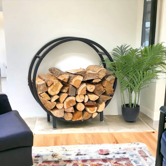 DanDiBo Firewood Rack Indoor Metal Black Standing Round 60 cm Firewood Stand 96468 Firewood Holder Firewood Rack Firewood Rack