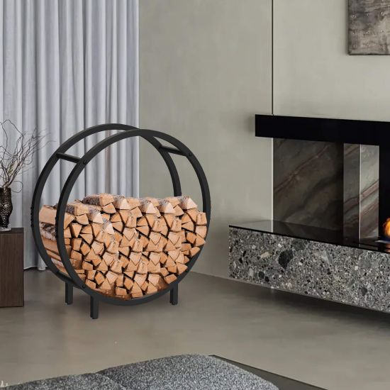 DanDiBo Firewood Rack Indoor Metal Black Standing Round 60 cm Firewood Stand 96468 Firewood Holder Firewood Rack Firewood Rack