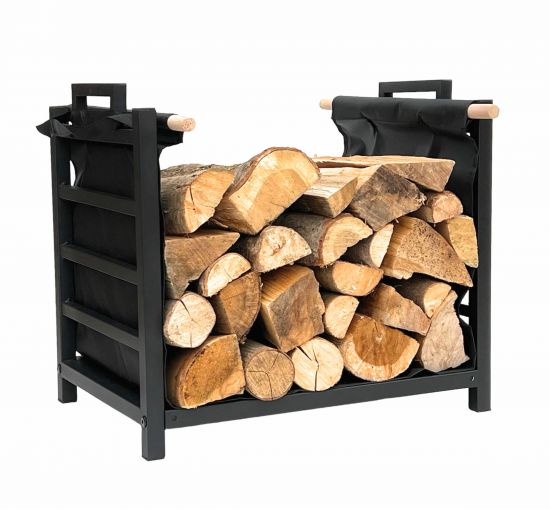 DanDiBo Kaminholzregal Innen Metall Schwarz Stehend mit Tragetasche 45 cm Kaminholzständer 96466 Kaminholzhalter Brennholzregal Feuerholzregal