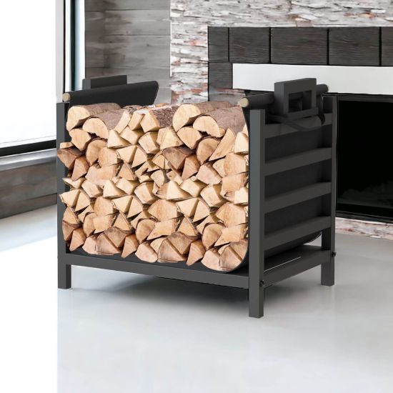 DanDiBo Kaminholzregal Innen Metall Schwarz Stehend mit Tragetasche 45 cm Kaminholzständer 96466 Kaminholzhalter Brennholzregal Feuerholzregal