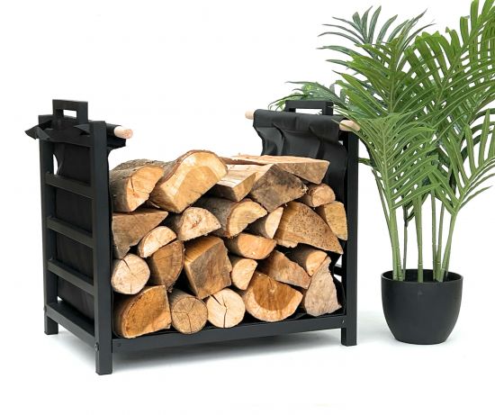 DanDiBo Kaminholzregal Innen Metall Schwarz Stehend mit Tragetasche 45 cm Kaminholzständer 96466 Kaminholzhalter Brennholzregal Feuerholzregal