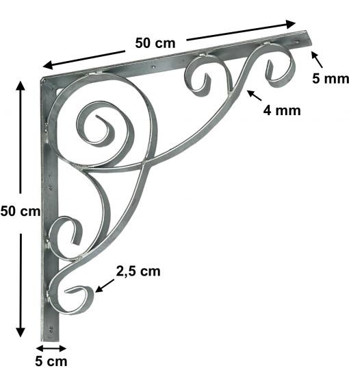 DanDiBo bracket 50x50 cm head hinges wrought iron 96420 metal hot-dip galvanised angle connector angle bracket wall bracket shelf bracket
