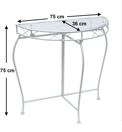 DanDiBo Konsolentisch Wandtisch Weiss 96313 Beistelltisch Metall 75 cm Gartentisch Halbtisch Tisch Halbrund Halbrundtisch Wandkonsole Konsole Wand