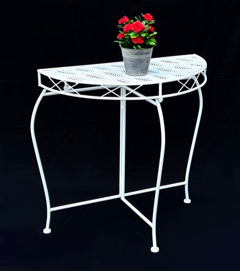 DanDiBo Konsolentisch Wandtisch Weiss 96313 Beistelltisch Metall 75 cm Gartentisch Halbtisch Tisch Halbrund Halbrundtisch Wandkonsole Konsole Wand