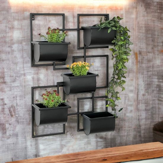 DanDiBo Kräuterregal Küche Wand Metall Schwarz 96525 Wandregal Blumenregal Pflanzenhalter Wandblumenhalter Modern