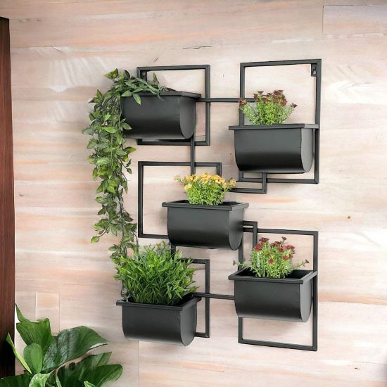 DanDiBo Kräuterregal Küche Wand Metall Schwarz 96525 Wandregal Blumenregal Pflanzenhalter Wandblumenhalter Modern