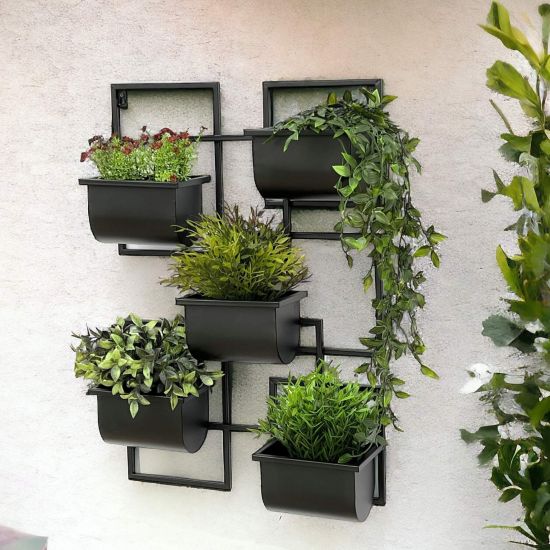 DanDiBo Kräuterregal Küche Wand Metall Schwarz 96525 Wandregal Blumenregal Pflanzenhalter Wandblumenhalter Modern