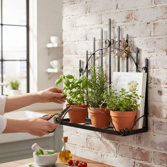 DanDiBo Kräuterregal Kücheregal Balkonregal Wand Metall Schwarz 96237 Wandregal Blumenregal Pflanzenhalter Wandblumenhalter Küche Balkon