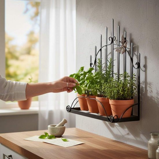 DanDiBo Kräuterregal Kücheregal Balkonregal Wand Metall Schwarz 96237 Wandregal Blumenregal Pflanzenhalter Wandblumenhalter Küche Balkon