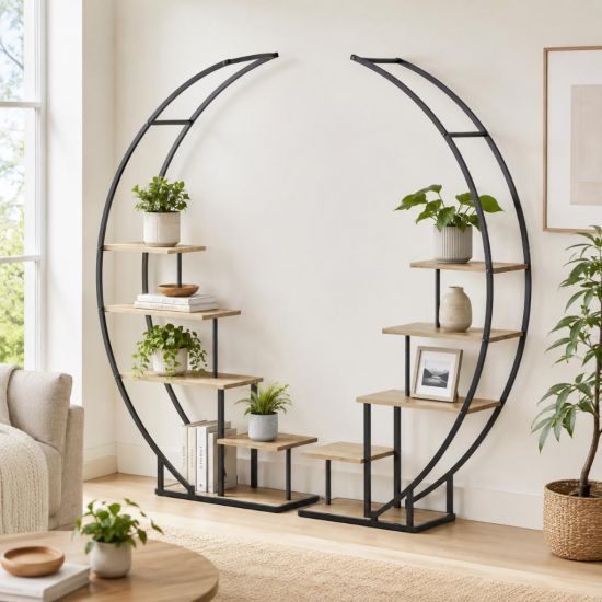 DanDiBo Pflanzenregal Indoor Blumenregal 170 cm Hoch Metall Schwarz Halbrund 96700 Blumentreppe Groß Rund Pflanzenständer plant stand