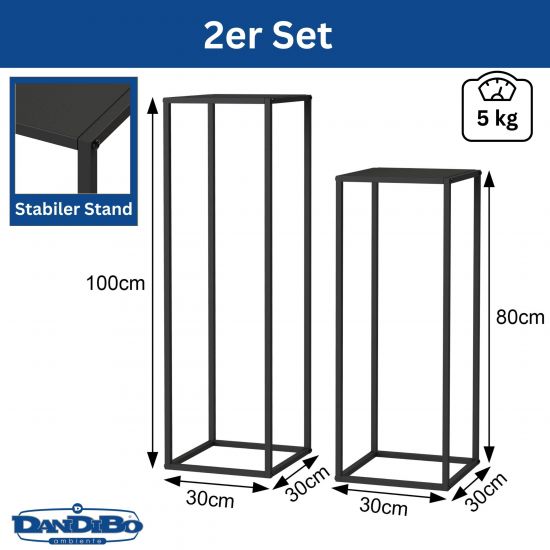 DanDiBo plant stand metal black square 2-piece set 96587 side table high flower stool flower stand modern design