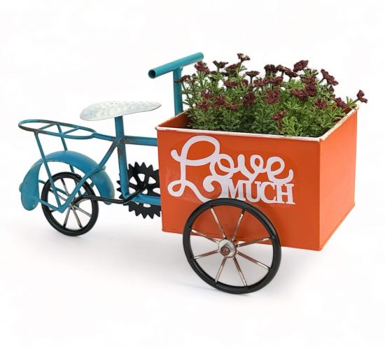DanDiBo Blumenfahrrad für Garten Metall Stehend Fahrrad Blau Orange 96530 Pflanzfahrrad Dekofahrrad Blumenständer