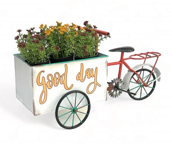 DanDiBo Blumenfahrrad für Garten Metall Stehend Fahrrad Weiß Rot 96529 Pflanzfahrrad Dekofahrrad Blumenständer