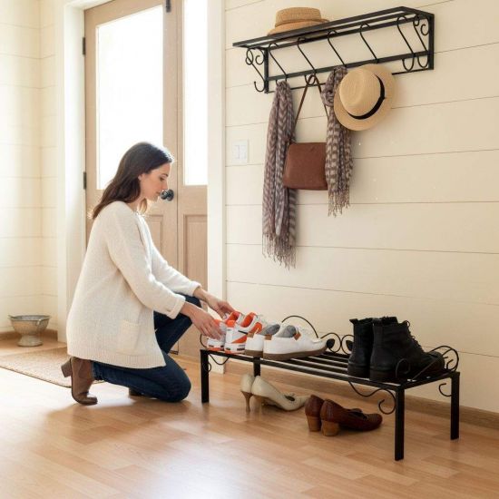 DanDiBo Metal Shoe Rack Mi-1 Shelf 92 cm Shoe Cabinet Space-Saving 21237 Wrought Iron Shoe Storage