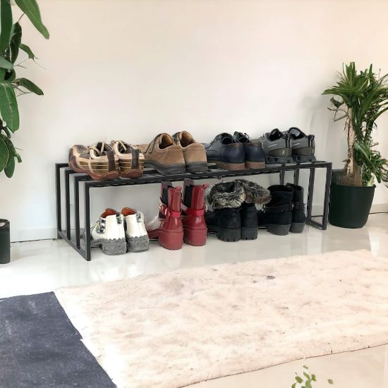DanDiBo Schuhregal Metall Schwarz 1 Ebene 96551 Schuhablage Schuhständer Modern Stabil Massiv Schuhschrank Ablage