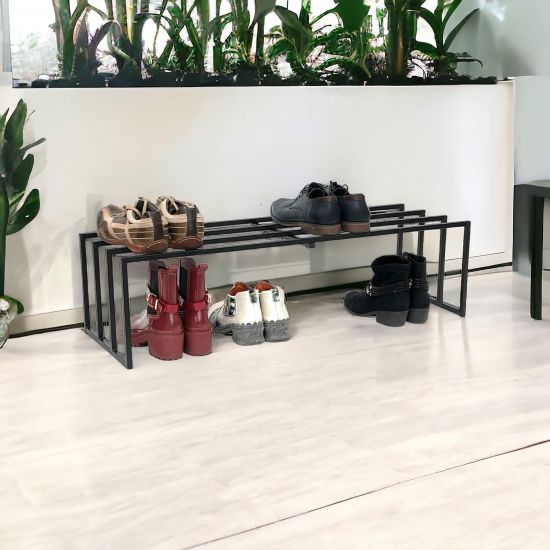 DanDiBo Schuhregal Metall Schwarz 1 Ebene 96551 Schuhablage Schuhständer Modern Stabil Massiv Schuhschrank Ablage