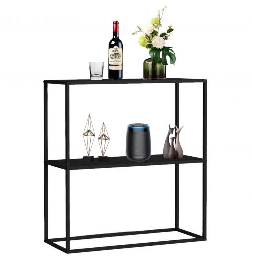 DanDiBo Konsolentisch Metall Schwarz Schmal mit 2 Ebenen Modern 80x80x25 cm Regal Stehend Standregal 96473 Metallregal mit Ablage