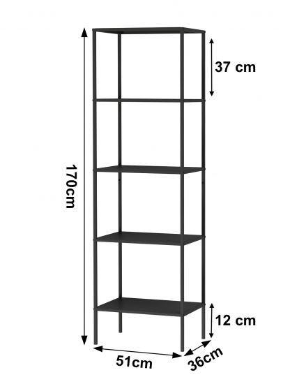 DanDiBo Standregal Schwarz Schmal Metall mit 5 Ebenen 170x50x35 cm Regal Bad Küche Stehend 96472 Metallregal Aufbewahrungsregal Modern